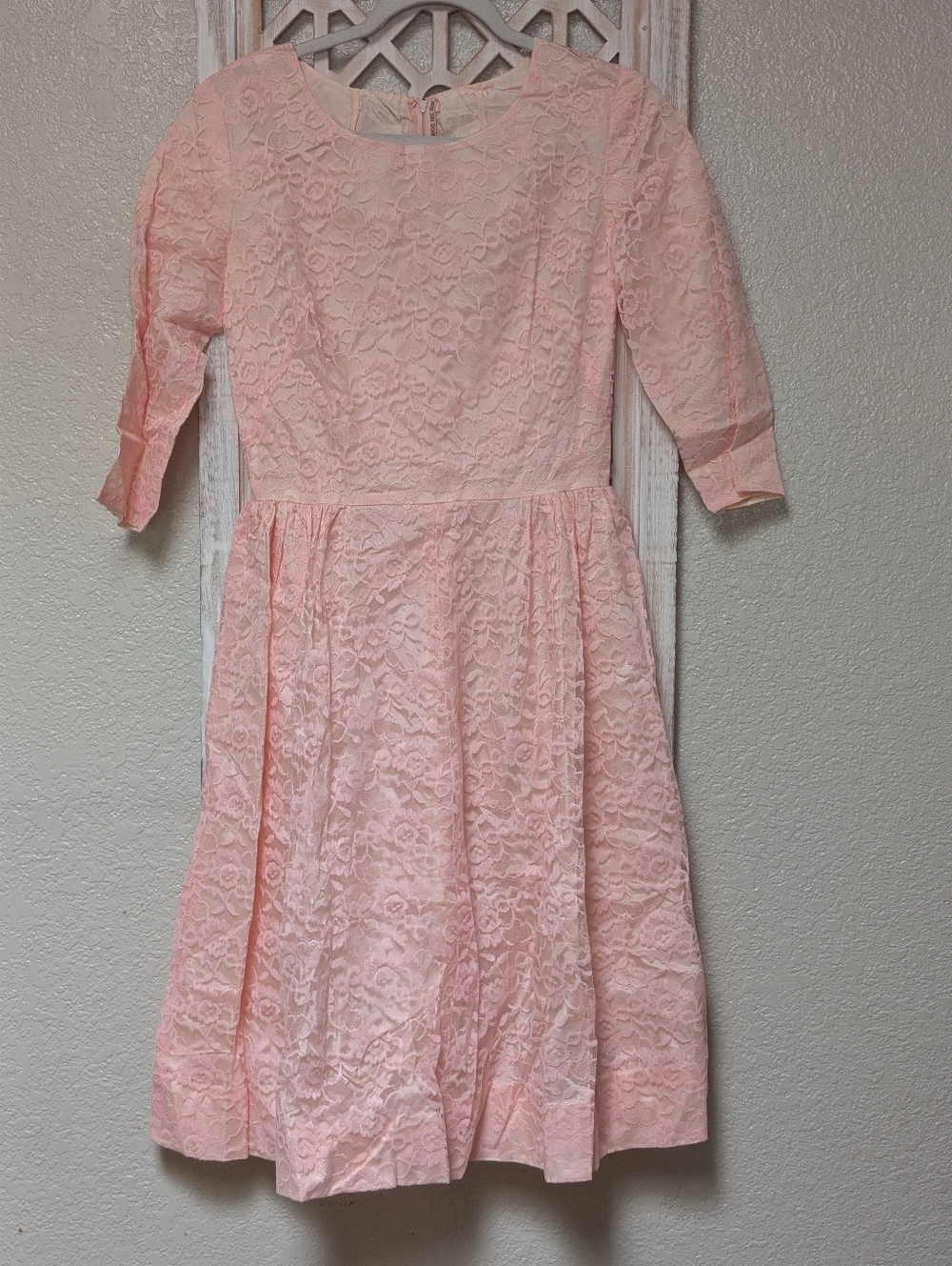 70's dress nylon pink lace overlay women's small vintage prom revival nostalgic